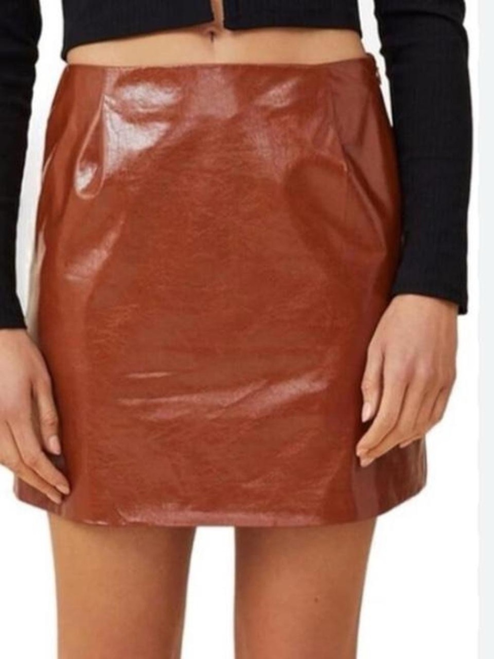 Cotton On Shiny Brown Faux Leather Mini Skirt